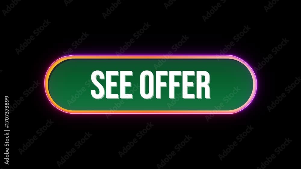Aufkleber see offer, button click animation with computer mouse cursor and luxury neon glow colorful border on