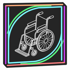 Neon wheelchair illustration with a square frame, perfect for modern healthcare designs
