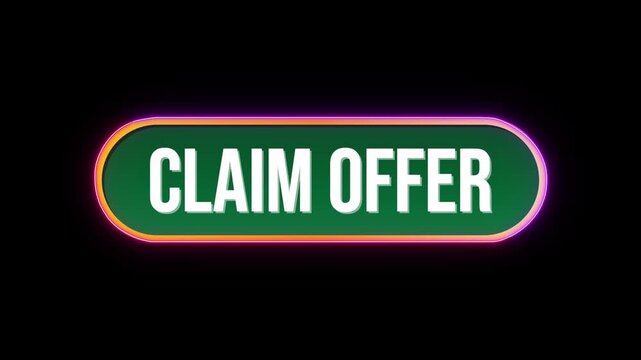 Claim Offer, Button Click Animation with Computer Mouse Cursor and Luxury Neon Glow Colorful Border on Black Background. Cla Offer, Button Click Animation with Computer Mouse Cursor and Luxury Neon Gl