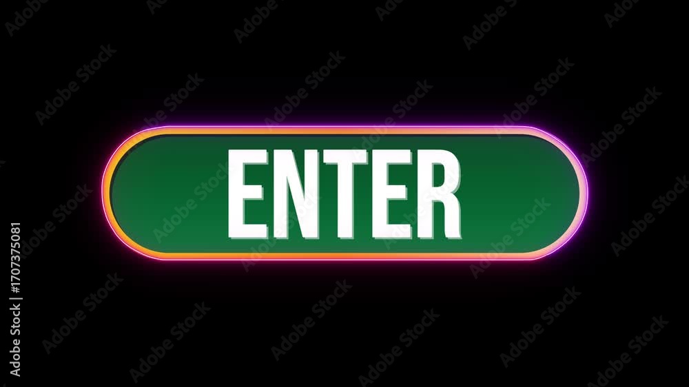 Poster enter, button click animation with computer mouse cursor and luxury neon glow colorful border on bla