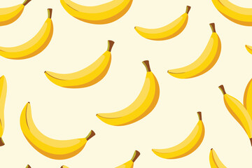 Yellow bananas scattered on a light yellow background