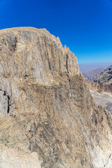 The scenic view of Reşko summit in the Sat (Cilo) mountains, Serpel and Horgedim plateau with its glaciers and glacier rivers in Hakkari, Turkey.