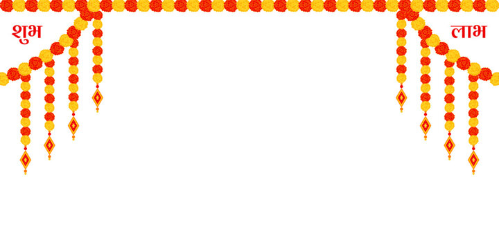 Vector illustration of beautiful marigold flower garland on transparent background