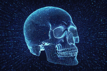 Holographic Skull Grid. Generative AI.