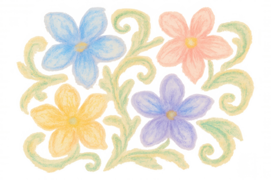 Colorful hand-drawn flowers and vines create a beautiful design element, perfect for adding a touch of nature to any project with its transparent background