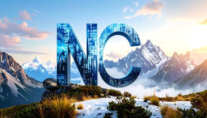Majestic mountains, vibrant skyline letters