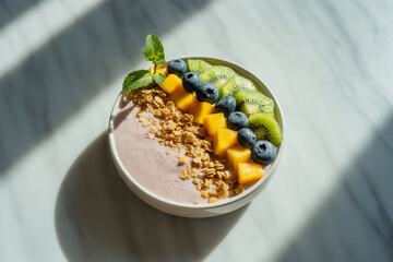Photograph of a Vibrant Smoothie Bowl with Fresh Fruits