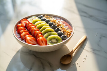 Photograph of a Vibrant Smoothie Bowl with Fresh Fruits