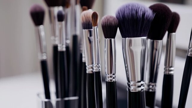 Close-up of various makeup brushes