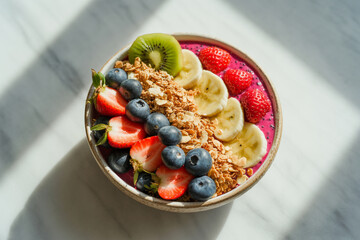 Photograph of a Vibrant Smoothie Bowl with Fresh Fruits