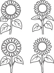 Set of Sunflower Outline vector illustration isolated On Transparent Background