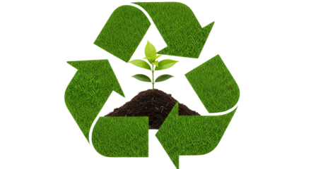 Symbol of recycling with plant growing in soil conceptual of green environment and sustainability
