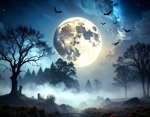 Elegant Halloween Poster Template with Misty Moon Silhouette