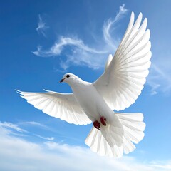 White dove soaring in a vibrant blue sky