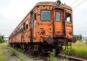 Obraz premium Decayed railcar, evoking nostalgic echoes of forgotten industrial past