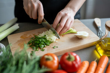 Preparation Scene of a Vegan Meal with Chopped Vegetables