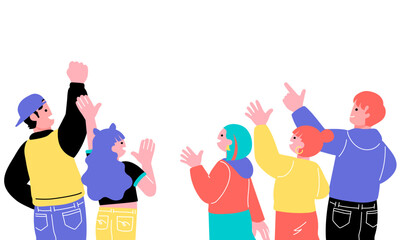 ポップでカラフルなZ世代の若者たちの後ろ姿のイラスト