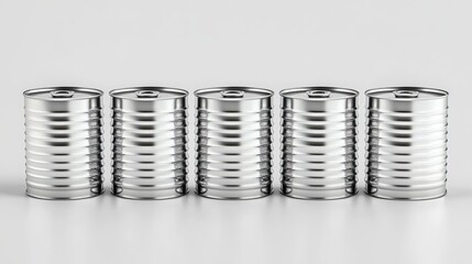 Empty silver cans, shown individually on a white background.  A digital design.
