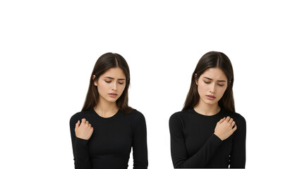 Woman holding shoulder pain on transparent background png