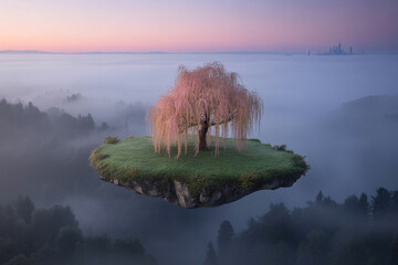 Surreal Scene of Floating Islands Above a Mystical Landscape