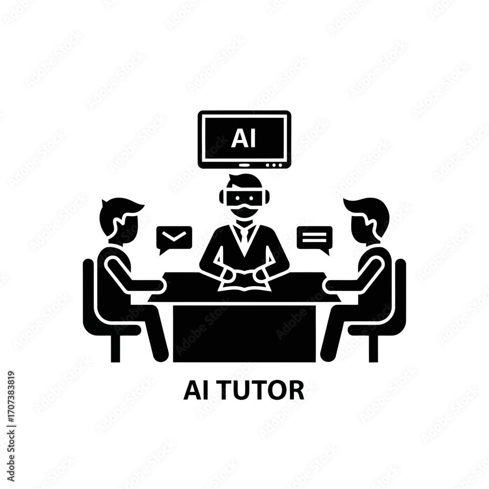 Poster ai tutor and students interaction vector illustration for digital learning concepts vector