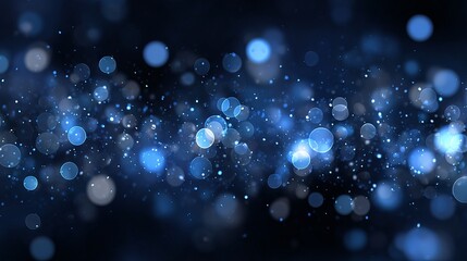 Blue bokeh background banner with glowing orbs futuristic business data technology concept abstract dark blue defocused light circles dreamy festive blur for web headers presentations and ads