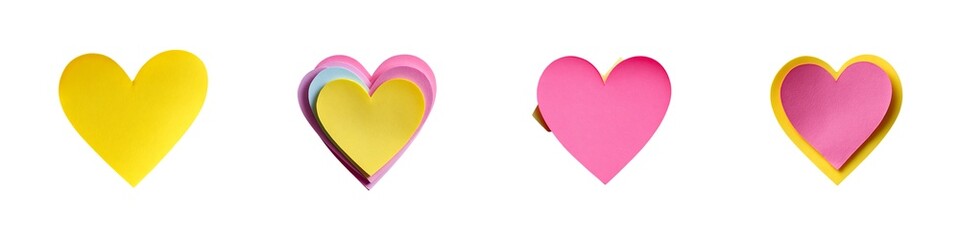 Set of heart shape sticky note isolated on transparent background