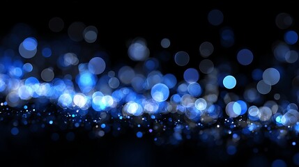 Blue bokeh background banner with glowing orbs futuristic business data technology concept abstract dark blue defocused light circles dreamy festive blur for web headers presentations and ads