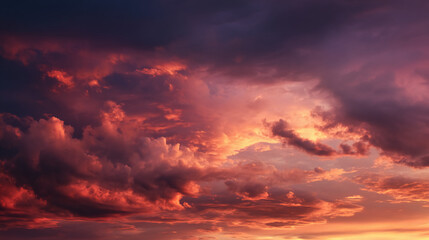 Fototapeta premium A breathtaking sunset with vibrant hues of orange, pink, and purple swirling through dramatic clouds, creating a stunning display of nature's beauty.