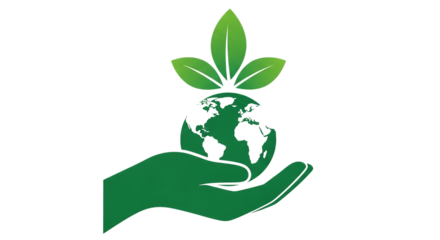 Sustainable Earth Illustration in Hand Supporting Green Leaves for Eco Awareness Concept
