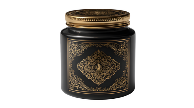 Luxury candle jar, gold accents 3d rendered, isolated on transparent background