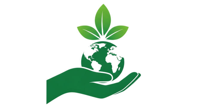 Sustainable Earth Illustration in Hand Supporting Green Leaves for Eco Awareness Concept