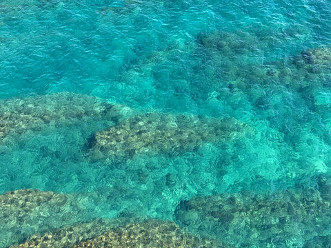Aerial view ocean blue water surface 