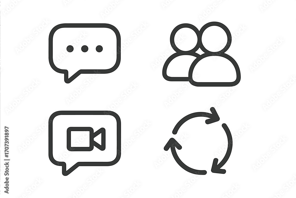 Poster minimalist communication and collaboration icon set for modern digital interfaces. vector line symbo
