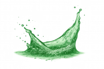 Green liquid splashing dynamically, creating vibrant transparent visual effect against clean background