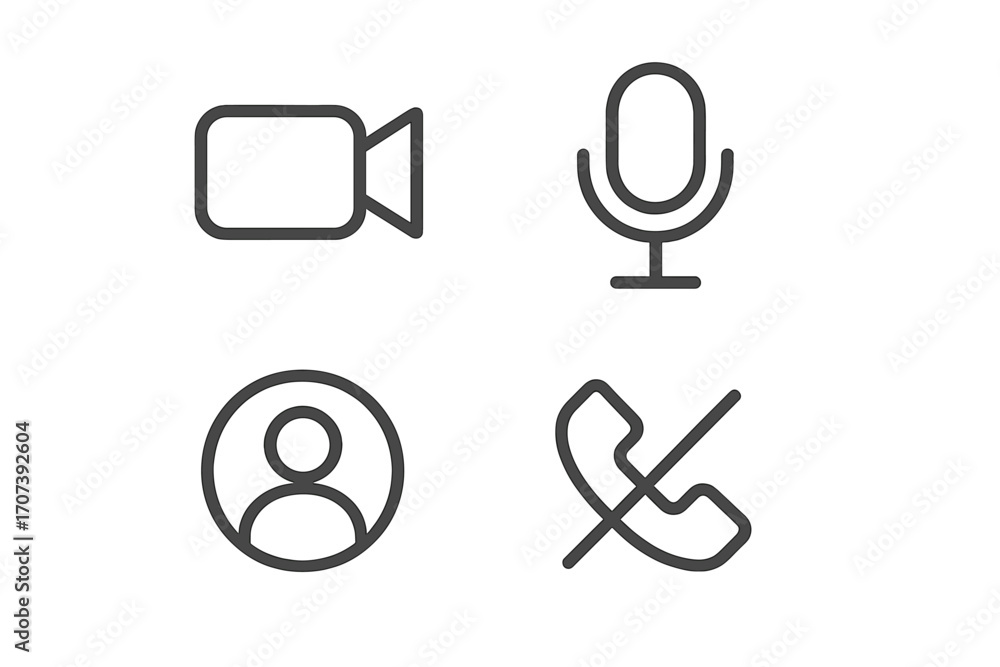 Poster video call interface icon set. ui ux kit for app design. communication symbols. minimalist line art 