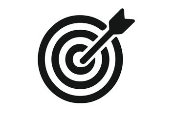 Target icon silhouette with dart arrow hitting bullseye, accuracy and goal concept, vector cartoon illustration, precision symbol, focus and success design