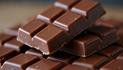 Stacked milk chocolate bars close up candy sweet