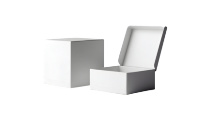 Empty white square gift boxes, isolated on transparent background