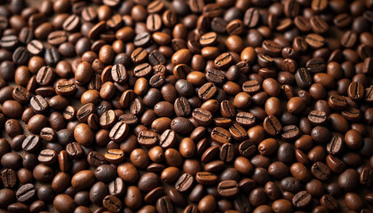 Fototapeta premium Textured pile of dark roasted coffee beans with soft lighting