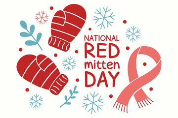 National Red Mitten Day Vector Illustration with Cozy Winter Mittens and Festive Snowflakes in Modern Minimalist Style