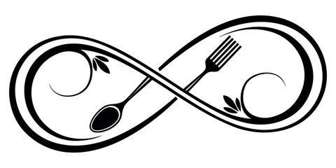 Elegant infinity symbol with spoon and fork, symbolizing endless culinary creativity and dining experiences
