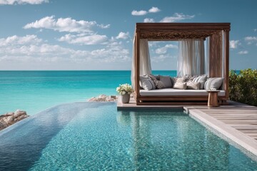 Luxury cabana by the infinity pool overlooking the turquoise oce