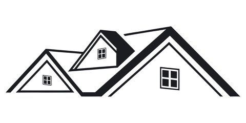 Modern stylized house roofline with multiple gables and windows creating a clean architectural emblem