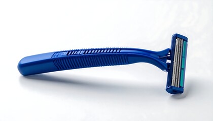 Blue disposable razor on white background