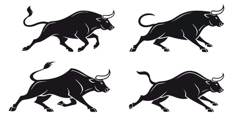 Four Black Bull Silhouettes