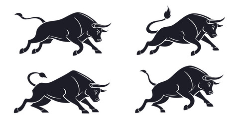 Powerful bull silhouettes charging forward conveying strength determination and unstoppable momentum for business finance and sports themes