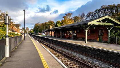 Tranquil railway station platform on an autumn day