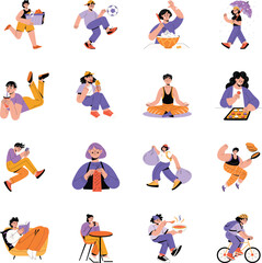 Collection of Daily Activities Flat Illustrations 