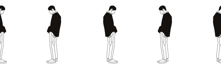 Hand-drawn doodle man border. Outline people clipart. Hand-drawn black art.